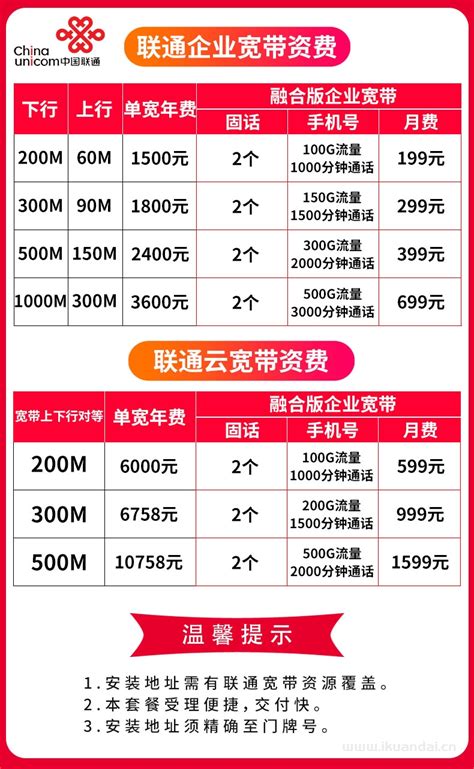 中国移动企业宽带的价格表