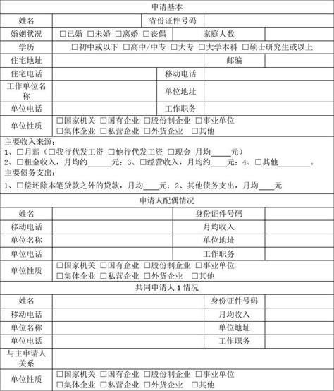 中国银行办理房贷申请表