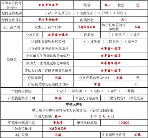 北京生育津贴登记表填写模板