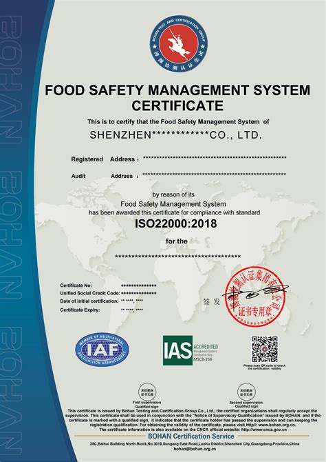 国际认可的食品安全证书