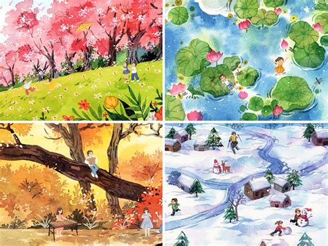 春夏秋冬四个季节图画