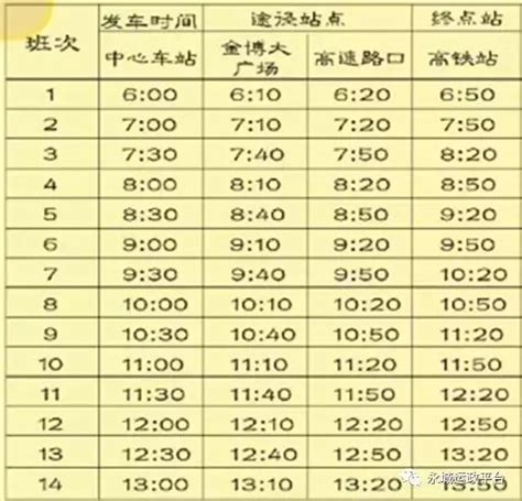 永城高铁列车时刻表