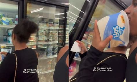 男子舔超市冰激凌放回冰柜