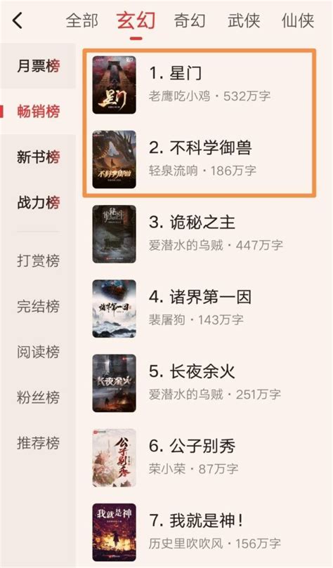 起点中文网历届小说排行榜前十名