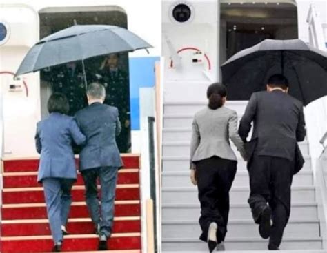 韩国总统撑伞不顾老婆