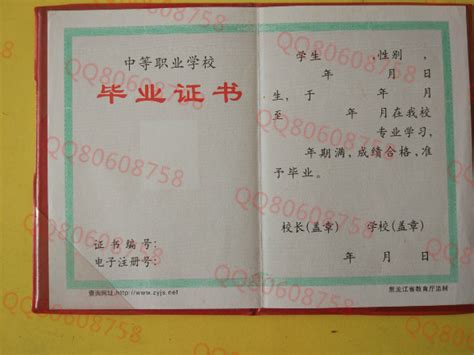 黑龙江省06年中专毕业证样本
