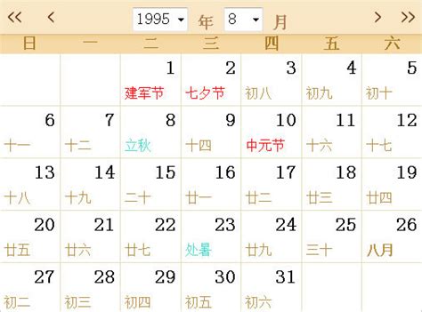 1995年阴历阳历对照表