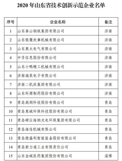 2020山东省示范企业名单